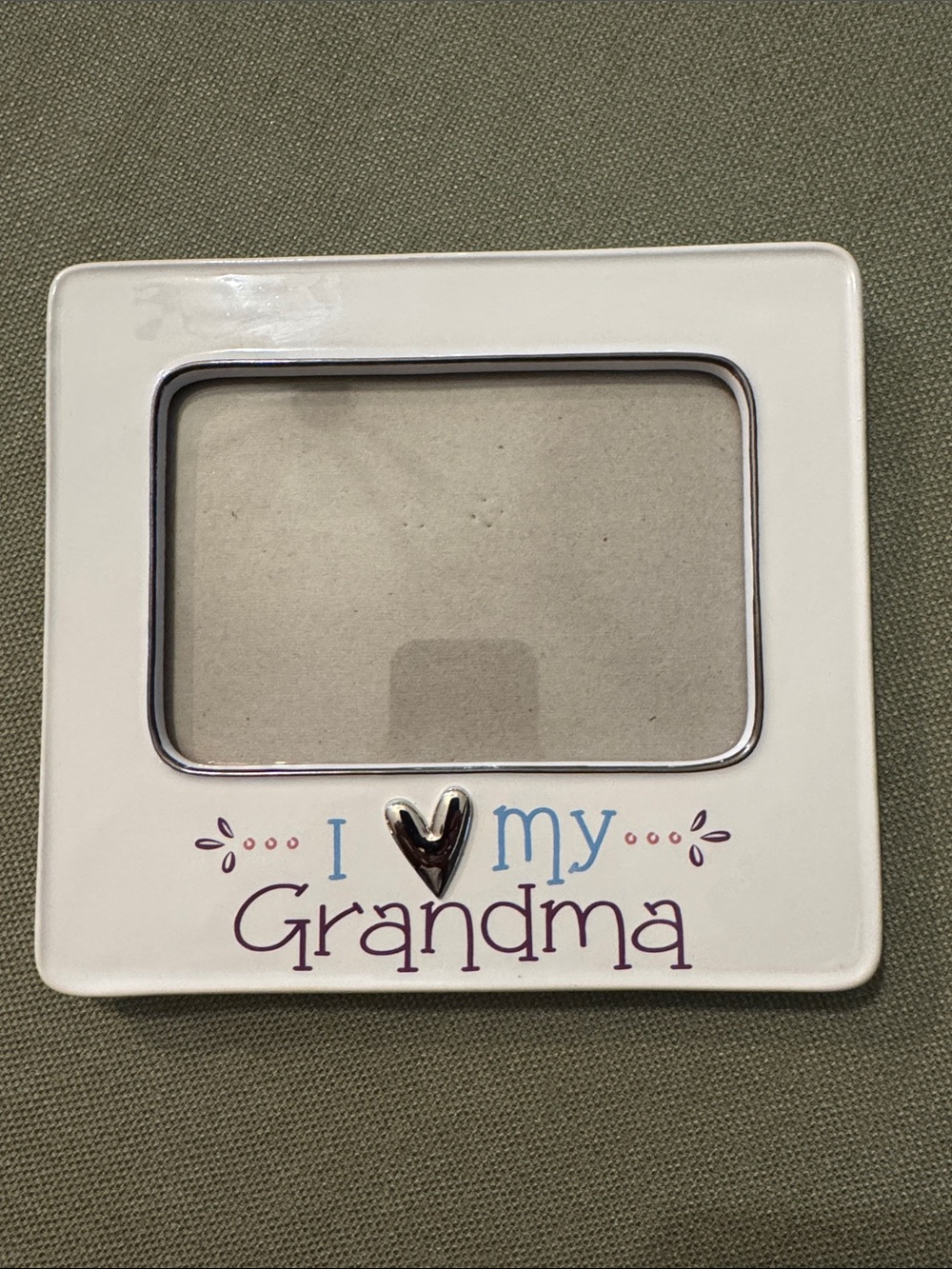Demdaco White Ceramic Frame with Silver Heart and Pastel Lettering